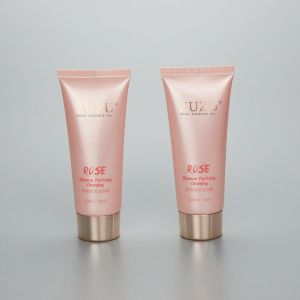 100ml pink cosmetic plastic squeeze tube packaging for facial cleanser with golden screw cap
