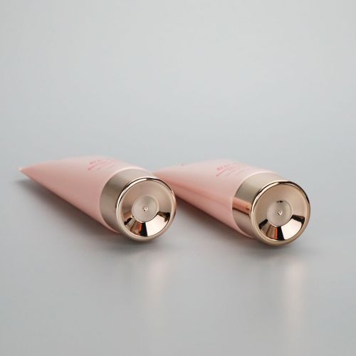 100ml pink cosmetic plastic squeeze tube packaging for facial cleanser with golden screw cap
