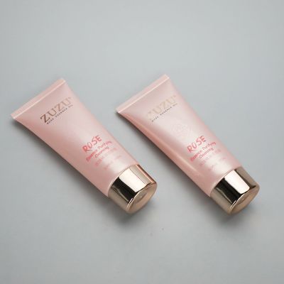 100ml pink cosmetic plastic squeeze tube packaging for facial cleanser with golden screw cap