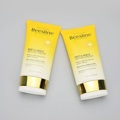 Luxury 30ml oval cosmetic plastic sunscreen tube with golden flip top cap