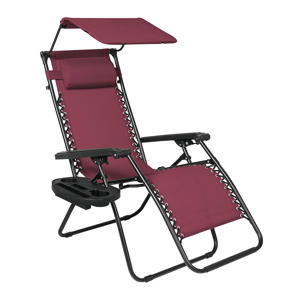 Leisure Adjustable Patio Lounge Chair with Lumbar Support Pillow and Shade-Cloudyoutdoor