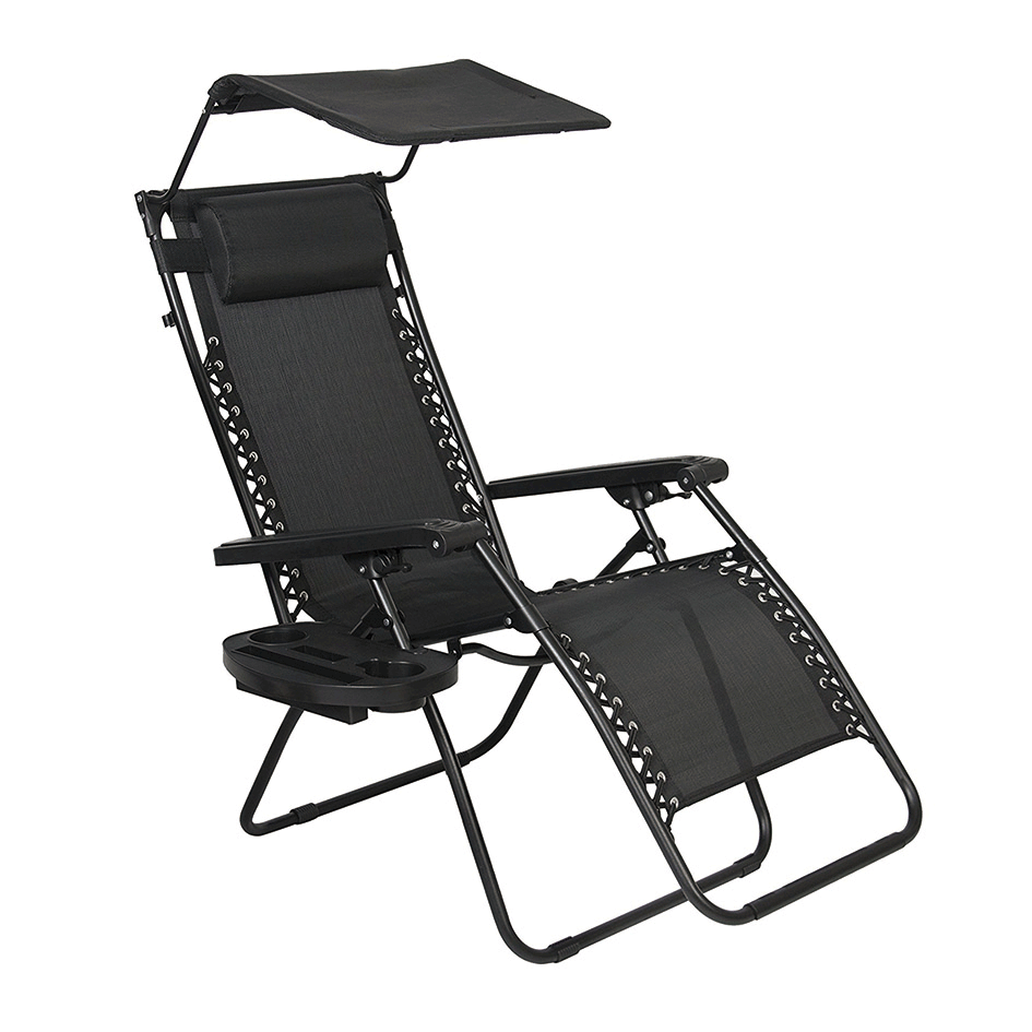 Leisure Adjustable Patio Lounge Chair with Lumbar Support Pillow and Shade-Cloudyoutdoor