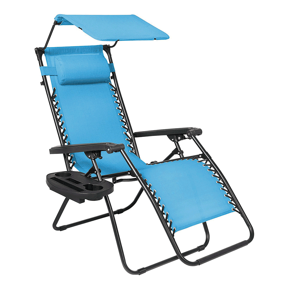 Leisure Adjustable Patio Lounge Chair with Lumbar Support Pillow and Shade-Cloudyoutdoor