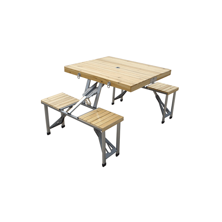 Suitcase Camping Wood Top/Steel Folding Table with Bench/Chairs for Outdoor-Cloudyoutdoor