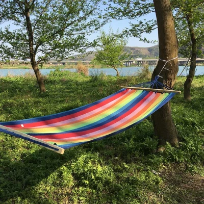 Travel canvas camping cotton tree hammock swing hanging with wooden stick