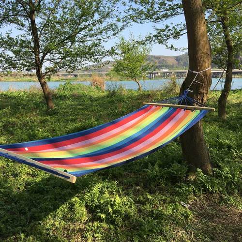 Travel canvas camping cotton tree hammock swing hanging with wooden stick