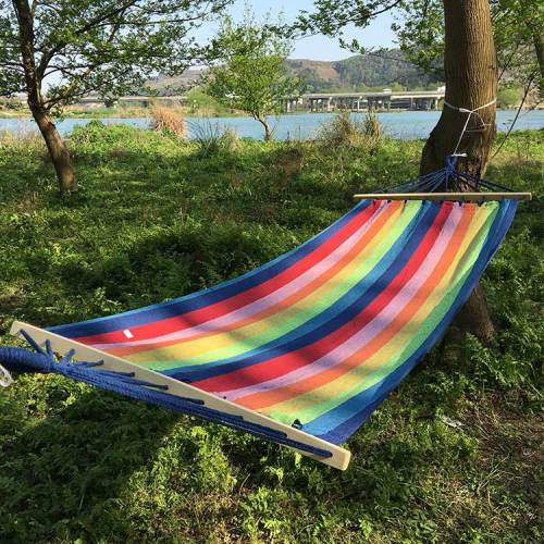 Travel canvas camping cotton tree hammock swing hanging with wooden stick