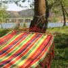 Cotton patio garden hammock swing chair hanging with wooden sticks
