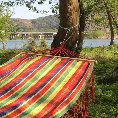 Cotton patio garden hammock swing chair hanging with wooden sticks
