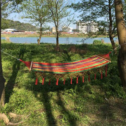 Cotton patio garden hammock swing chair hanging with wooden sticks