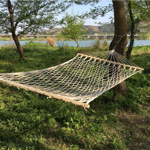 Lightweight portable cotton rope white net hammock