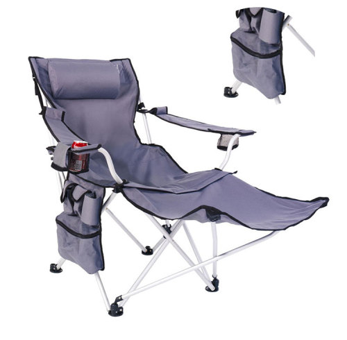 A Folding Reclining Camping Chair Lounger with Footrest and Pillow-Cloudyoutdoor