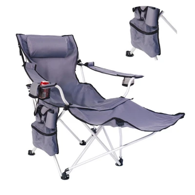 A Folding Reclining Camping Chair Lounger with Footrest and Pillow-Cloudyoutdoor