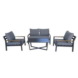 4 pcs wooden armrest metal furniture garden chair and coffee table set