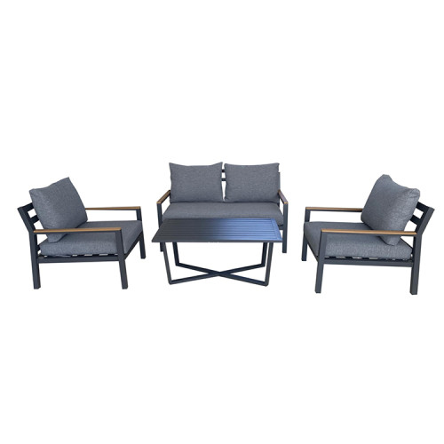 4 pcs wooden armrest metal furniture garden chair and coffee table set