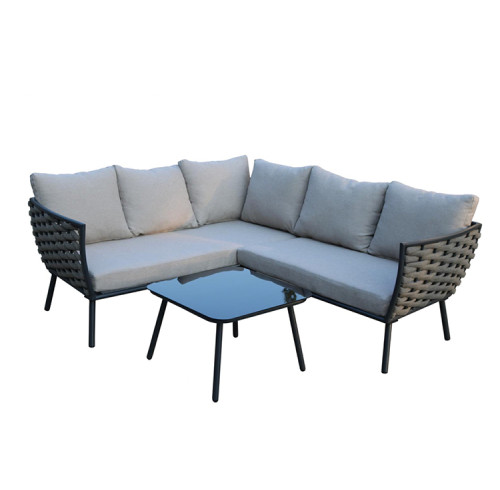 Garden sofa outdoor rattan patio furniture sets with glass table cushion