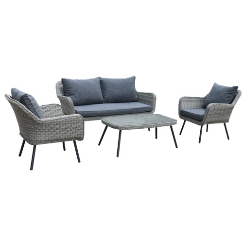 4 pcs rattan furniture garden patio sofa chair and glass table for backyard