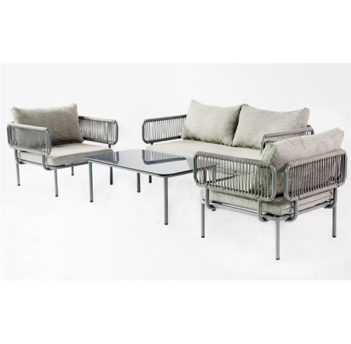 Garden outdoor rattan furniture rope sofa with glass table patio set