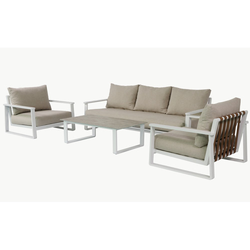 White garden patio outdoor metal cushion table and chair sofa set for sale