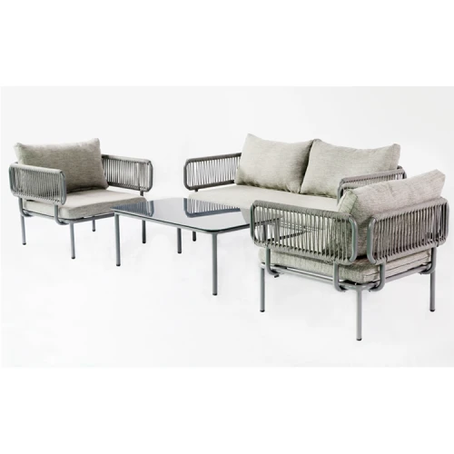 Antique rattan furniture rope metal sofa chair with glass table garden set