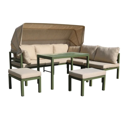 Outdoor furniture patio iron metal garden table and chair set with shade