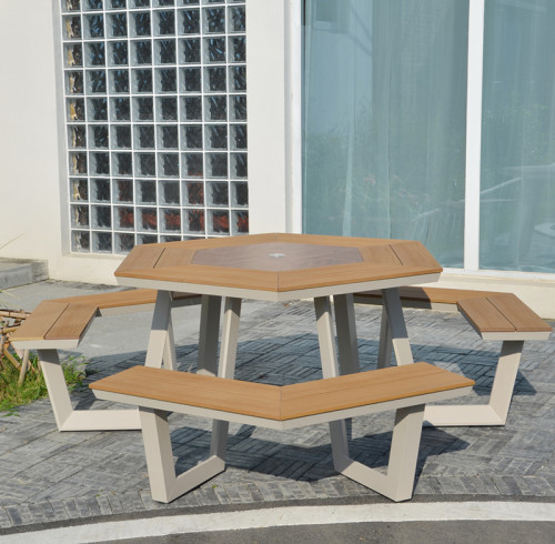 Modern park outdoor bench seat table and chair set for garden patio