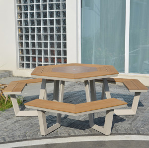 Modern park outdoor bench seat table and chair set for garden patio