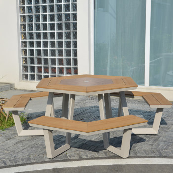 Modern park outdoor bench seat table and chair set for garden patio