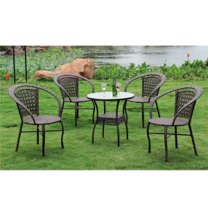 Metal rattan wicker outdoor garden patio table and chair set