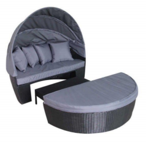 Outdoor furniture garden black rattan bed sun lounger with shade