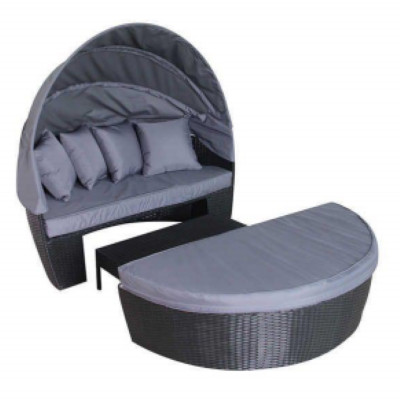 Outdoor furniture garden black rattan bed sun lounger with shade