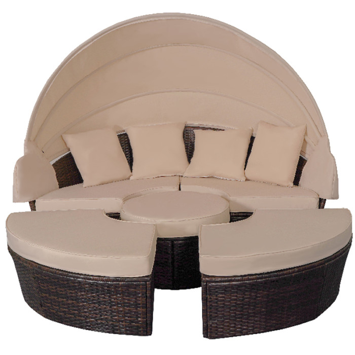 Outdoor garden furniture reclining rattan sun lounger with shade