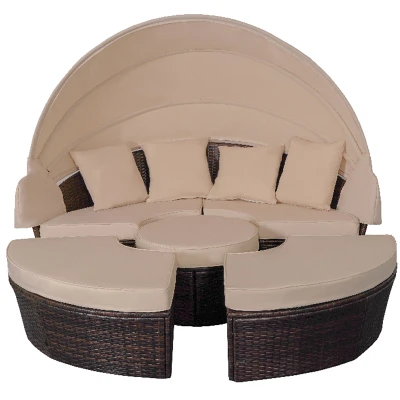 Outdoor garden furniture reclining rattan sun lounger with shade