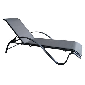 Outdoor black padded adjustable sun lounger with wheels