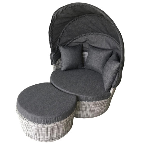 Garden furniture double grey rattan lounger with shade cushion