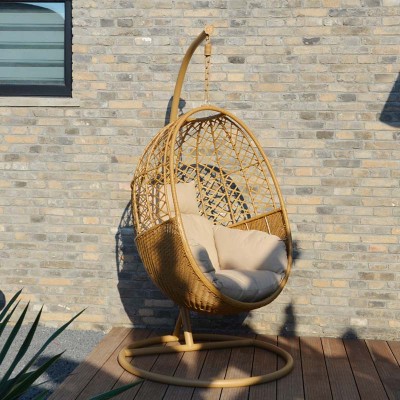 Brown outdoor furniture egg hanging chair basket with stand
