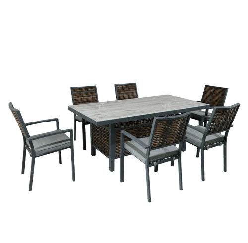 Outdoor Modern Hot Selling Good Quality Polyrattan Garden Furniture Rattan Dining Set of 7