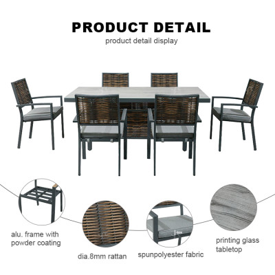 Outdoor Modern Hot Selling Good Quality Polyrattan Garden Furniture Rattan Dining Set of 7