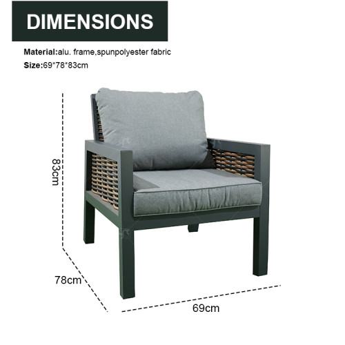 Modern Aluminium 6-Piece Woven Rattan Patio Sectional Furniture Indoor Outdoor Square Lifting Table Sofa Chairs Sets