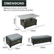 Modern Aluminium 6-Piece Woven Rattan Patio Sectional Furniture Indoor Outdoor Square Lifting Table Sofa Chairs Sets