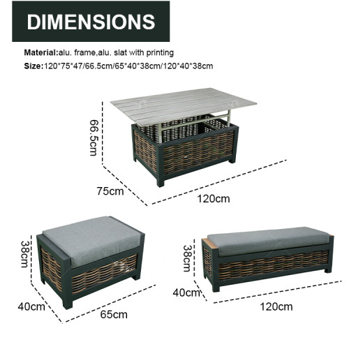 Modern Aluminium 6-Piece Woven Rattan Patio Sectional Furniture Indoor Outdoor Square Lifting Table Sofa Chairs Sets