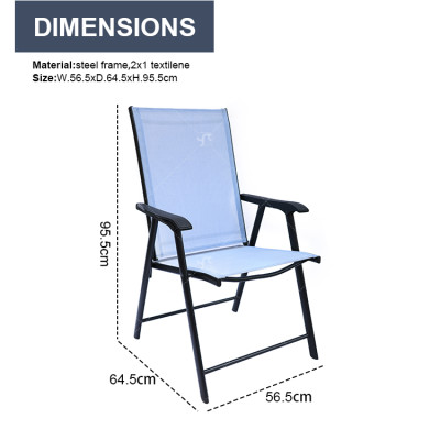 2x1 Teslin Modern Comfort Foldable Structure Metal  Patio Chair with Arm Popular Outdoor Garden Chair for Park Use Fabric Design