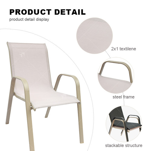 2x1 Teslin Modern Comfort Flex Metal Stacking Patio Chair with Arm Popular Outdoor Garden Chair for Park Use Fabric Design