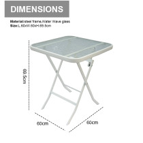 Outdoor  Folding Patio Side Table Garden Table with Water Wave Glass Metal Steel Iron Dining Outdoor Table for Garden