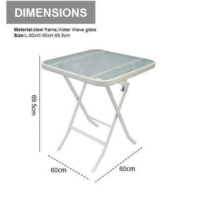 Outdoor  Folding Patio Side Table Garden Table with Water Wave Glass Metal Steel Iron Dining Outdoor Table for Garden