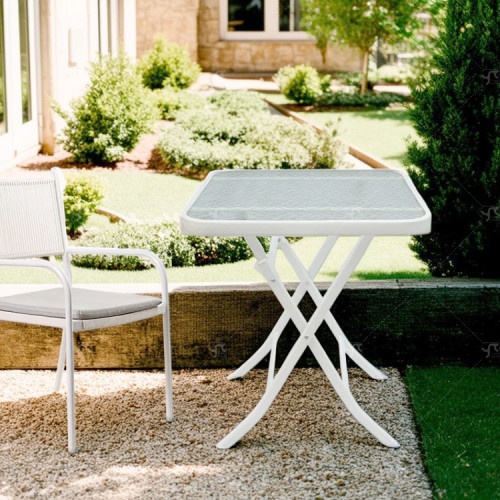 Outdoor  Folding Patio Side Table Garden Table with Water Wave Glass Metal Steel Iron Dining Outdoor Table for Garden