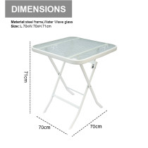 Outdoor  Folding Patio Side Table Garden Table with Water Wave Glass Metal Steel Iron Dining Outdoor Table for Garden