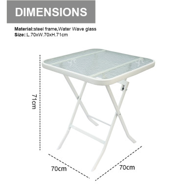Outdoor  Folding Patio Side Table Garden Table with Water Wave Glass Metal Steel Iron Dining Outdoor Table for Garden