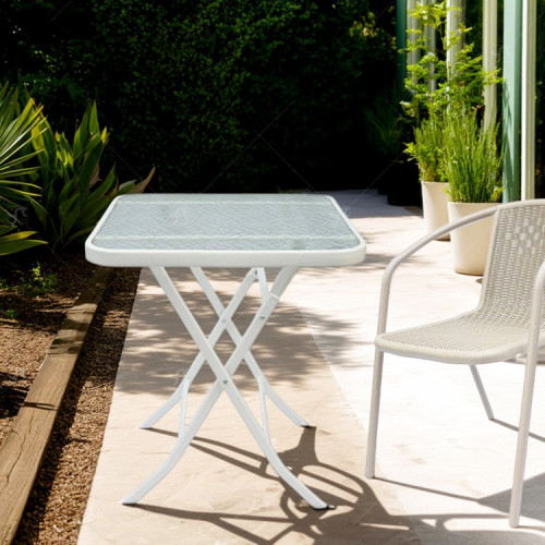 Outdoor  Folding Patio Side Table Garden Table with Water Wave Glass Metal Steel Iron Dining Outdoor Table for Garden