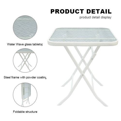 Outdoor  Folding Patio Side Table Garden Table with Water Wave Glass Metal Steel Iron Dining Outdoor Table for Garden